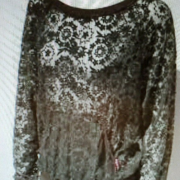 Hard Tail Sheer Lace Raglan Pullover, Army Green Top, USA, Floral $145 - Picture 1 of 11